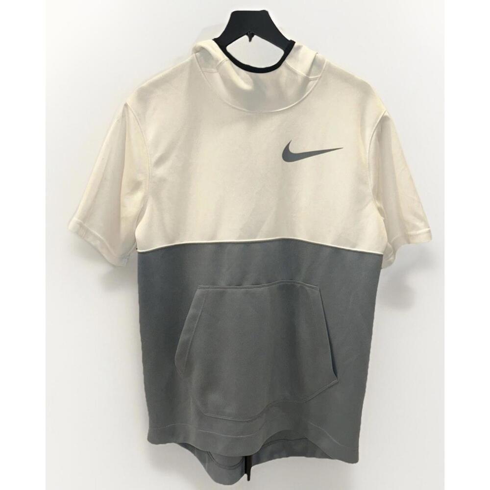 NIKE Dri-Fit Men's Size M Gray and White Short-Sleeve Spotlight Pullover Hoodie